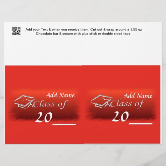 2 RED Graduation Favor Custom Candy Bar Wrapper (Front)