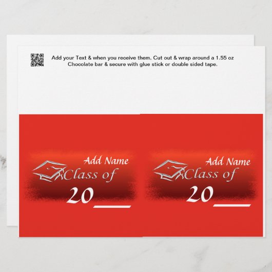 2 RED Graduation Favor Custom Candy Bar Wrapper (Front/Back)