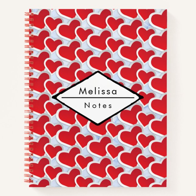 2 Red Hearts Joined Together Repeating Pattern Notebook (Front)