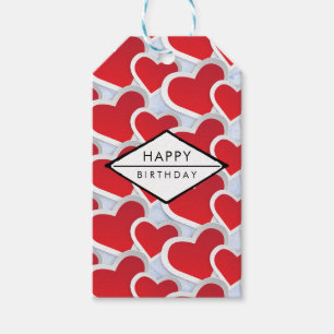 2 Red Hearts Repeating Pattern Cute Birthday Gift Tags