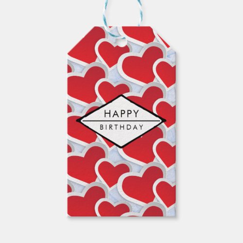 2 Red Hearts Repeating Pattern Cute Birthday Gift Tags
