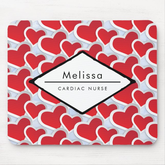 2 Red Hearts Repeating Pattern Cute Cadiac Nurse Mouse Pad (Front)