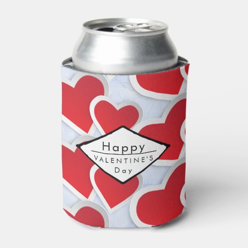 2 Red Hearts Repeating Pattern Cute Can Cooler