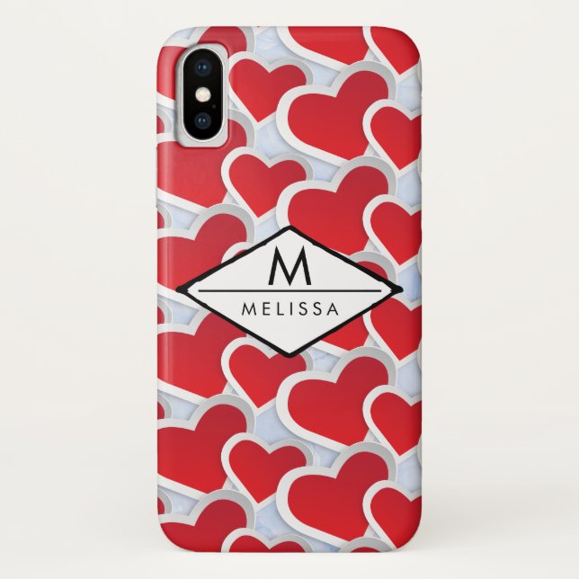 2 Red Hearts Repeating Pattern Cute Case-Mate iPhone Case (Back)