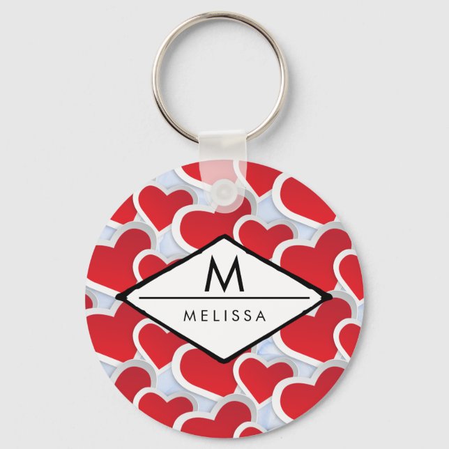 2 Red Hearts Repeating Pattern Cute Keychain (Front)