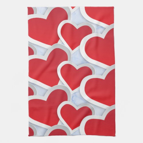 2 Red Hearts Repeating Pattern Cute Kitchen Towel