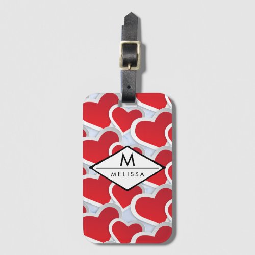 2 Red Hearts Repeating Pattern Cute Luggage Tag