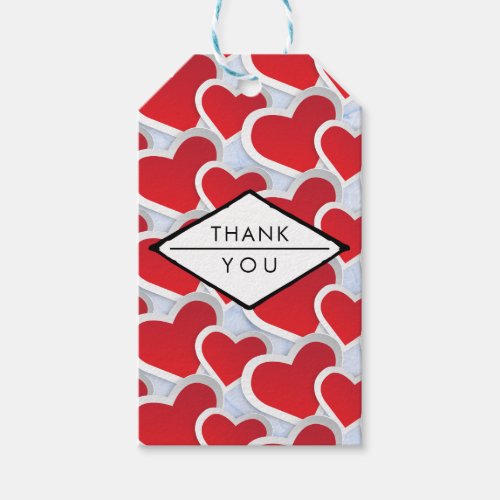 2 Red Hearts Repeating Pattern Cute Thank You Gift Tags