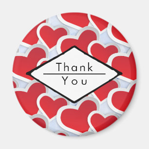 2 Red Hearts Repeating Pattern Cute Thank You Magnet