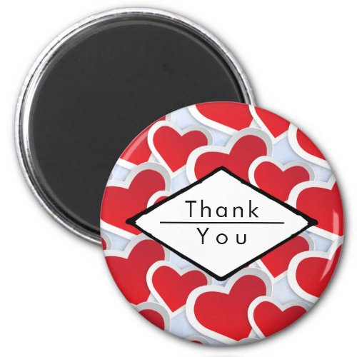 2 Red Hearts Repeating Pattern Cute Thank You Magnet