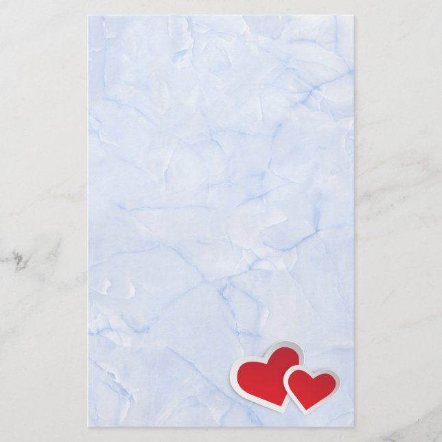 2 Red Paper Hearts on Icy Blue Marble (Front)