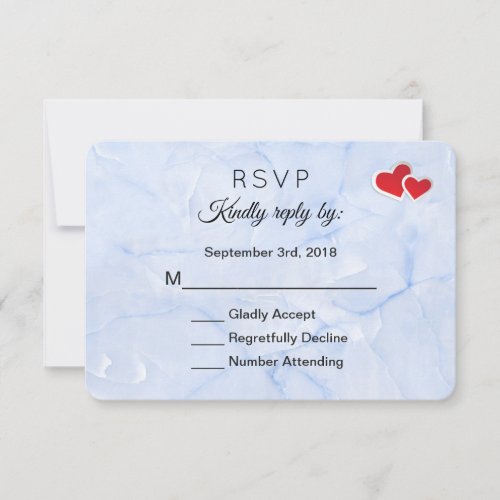 2 Red Paper Hearts on Light Blue Marble  RSVP