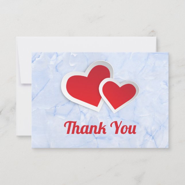 2 Red Paper Hearts with White Border Thank You Card (Front)