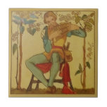#2 Repro Copeland Medieval Minstrels Music Theme Ceramic Tile<br><div class="desc">Reproduced from a circa 1880 series of 12 Medieval Minstrel tiles by Copeland & Sons. Each tile features a different musician playing a period instrument in a natural setting. Some of the instruments represented include violin/viola, cello or base, lute, mandolin, drum, pan pipes, recorder, a large zither type of string...</div>