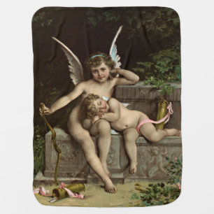 2 retro cupids sitting baby blanket