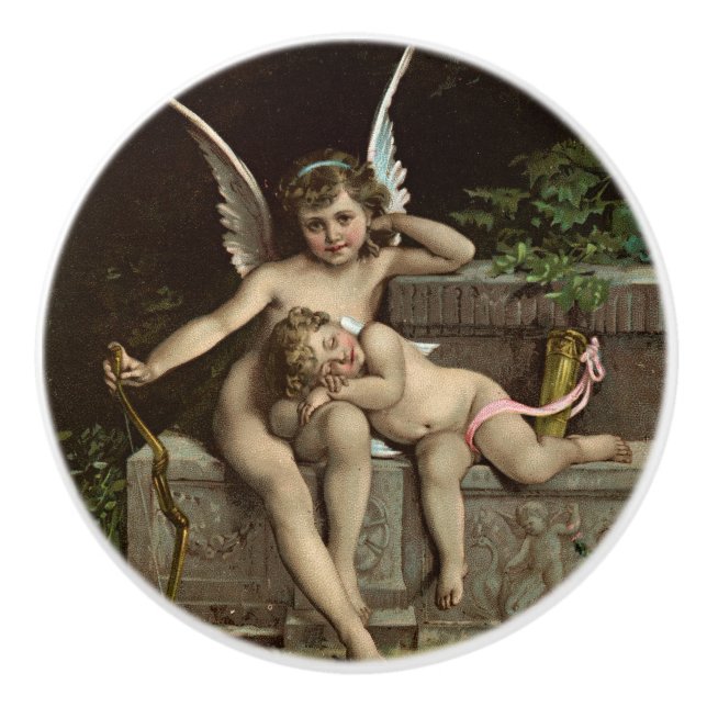 2 retro cupids sitting ceramic knob (Front)
