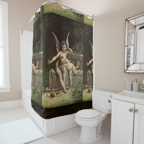 2 retro cupids sitting shower curtain