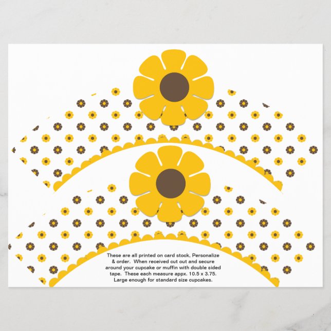 2 Retro Flower Birthday Custom Cupcake Wrappers (Front)