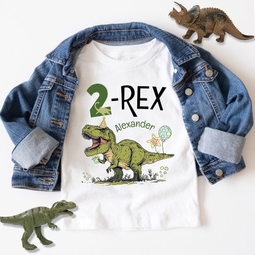2_Rex Cute Dinosaur Theme 2nd Birthday Party Name  Baby T_Shirt