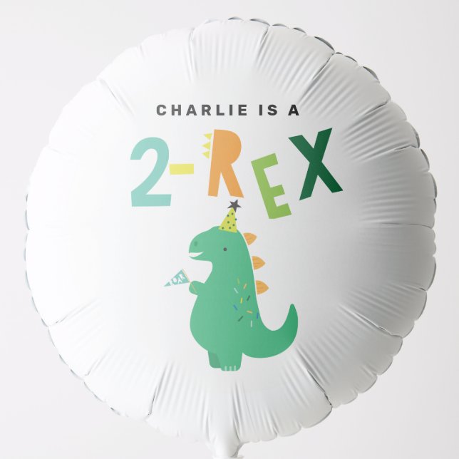 2-Rex Dinosaur 2nd Birthday Balloon (Front)