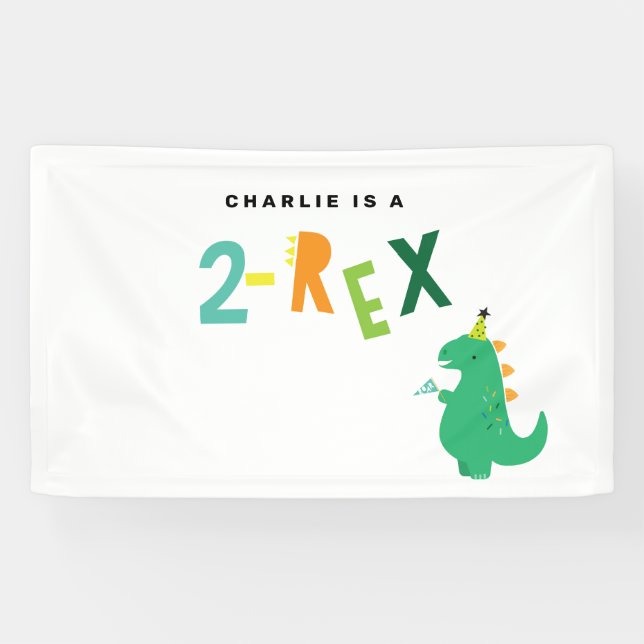 2-REX Dinosaur party Banner for 2nd Birthday Boy (Horizontal)