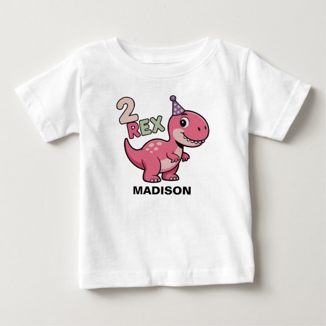 2-Rex Pink Dinosaur 2nd Birthday Girl Shirt – Pers (Front)
