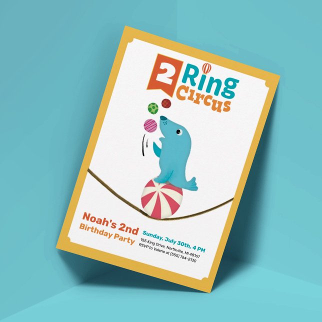 2-Ring Circus Animal Seal 2nd Birthday Invites (Creator Uploaded)