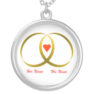 2 RINGS & HEART Her Name, His Name Silver Plated Necklace
