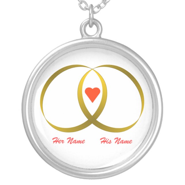 2 RINGS & HEART Her Name, His Name Silver Plated Necklace (Front)