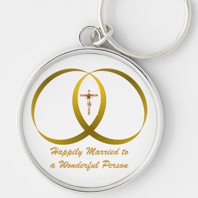 2 rings & JESUS, Happily Married Keychain (Front)