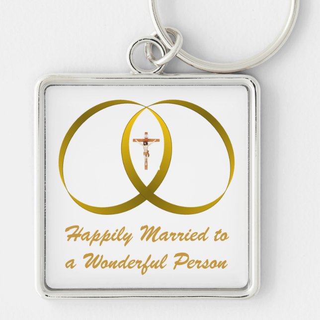 2 rings & JESUS, Happily Married Keychain (Front)