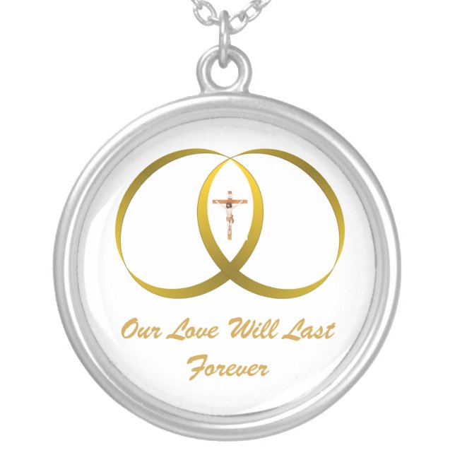 2 rings & JESUS, Our Love Will Las Silver Plated Necklace (Front)
