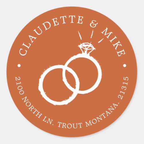 2 Rings  Minimal Terracotta Orange Wedding Classic Round Sticker