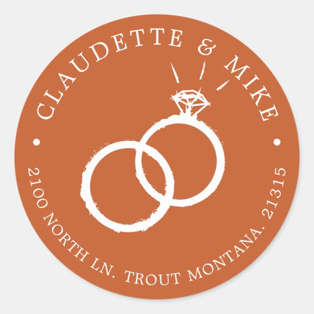 2 Rings | Minimal Terracotta Orange Wedding Classic Round Sticker (Front)