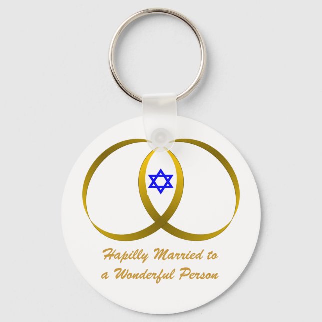 2 rings & STAR of DAVID, Hapilly Married Keychain (Front)