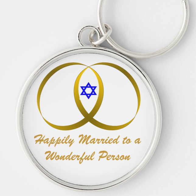 2 rings & STAR of DAVID, Happily Married Keychain (Front)