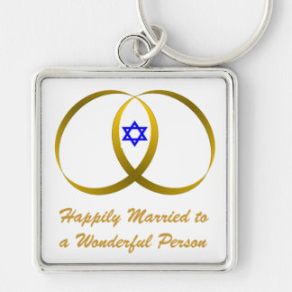2 rings & STAR of DAVID, Happily Married toa Wo... Keychain