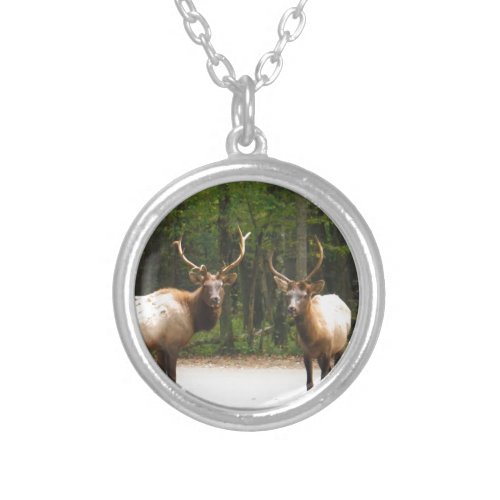 2 Rocky Mountain Elk Silver Plated Necklace