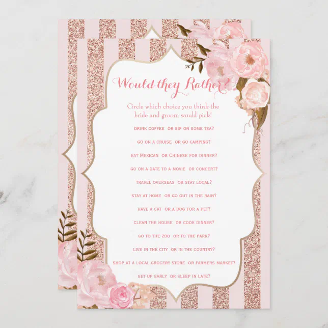 2 Rose Gold and Pink Bridal Shower Games Invitation | Zazzle