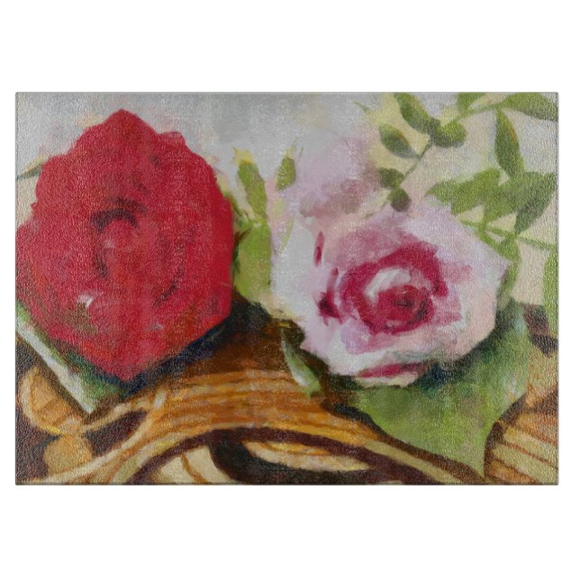 2 roses painting cutting board (Front)