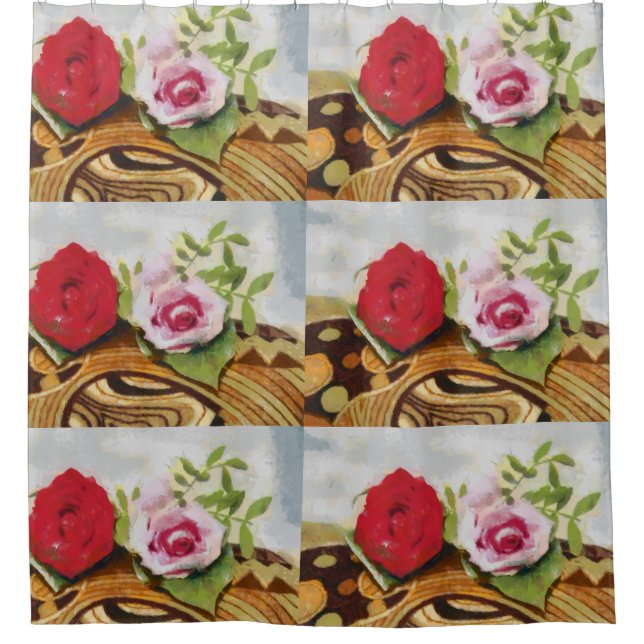 2 roses painting shower curtain (Front)