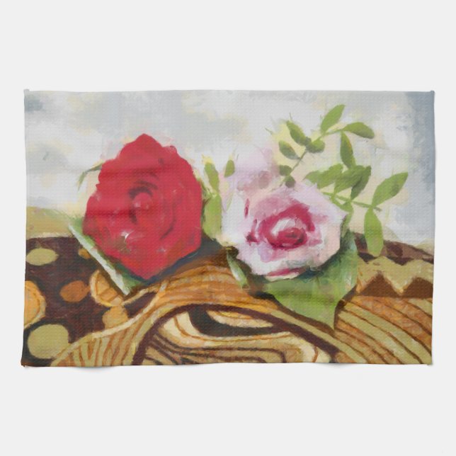 2 roses painting towel (Horizontal)