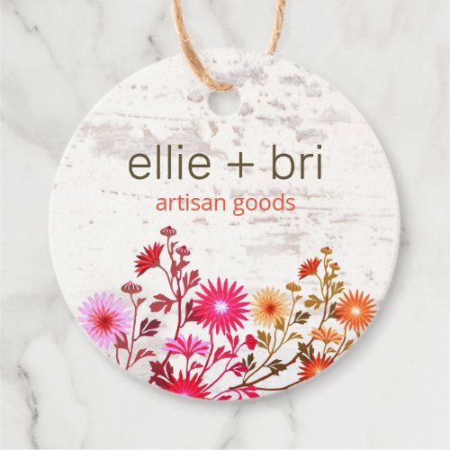 2 Round  Country Floral Boho White Wood  Hang Tag