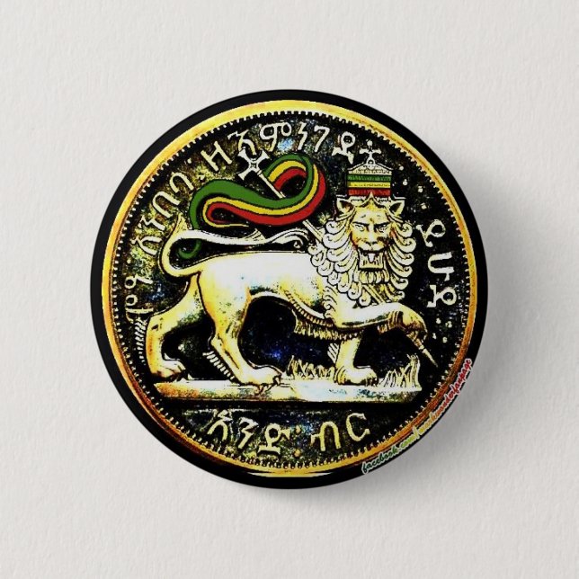 2¼" Round Ethiopian Lion of Judah Coin Badge Button (Front)