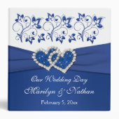 2" Royal Blue, White Floral Joined Hearts BINDER (Front)