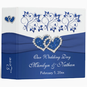 2" Royal Blue, White Floral Joined Hearts BINDER