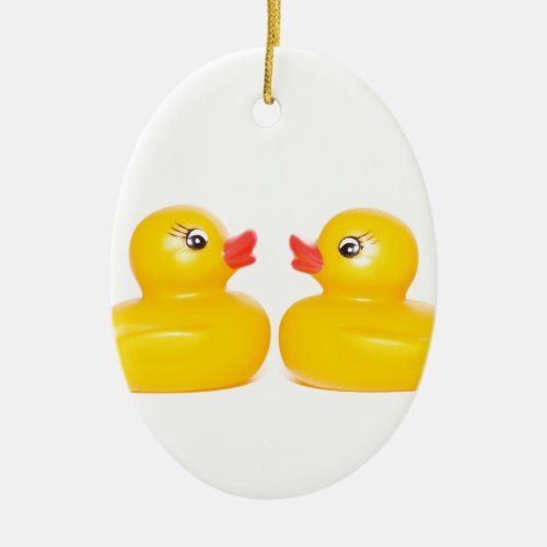 2 rubber ducks in love ceramic ornament