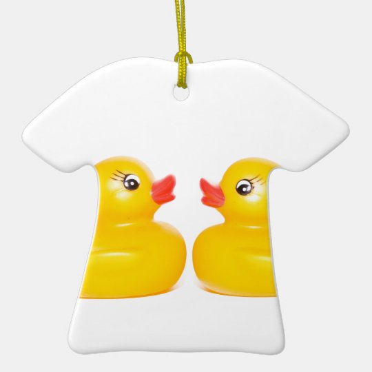 2 rubber ducks in love ceramic ornament