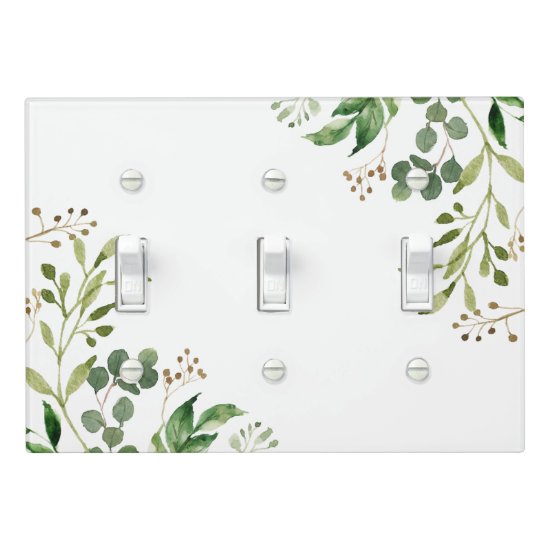 #2 Rustic Green and Golden Brown Leaves Triple Light Switch Cover