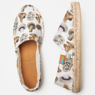 #2 Rustic Mushrooms Pattern, White Canvas Espadrilles